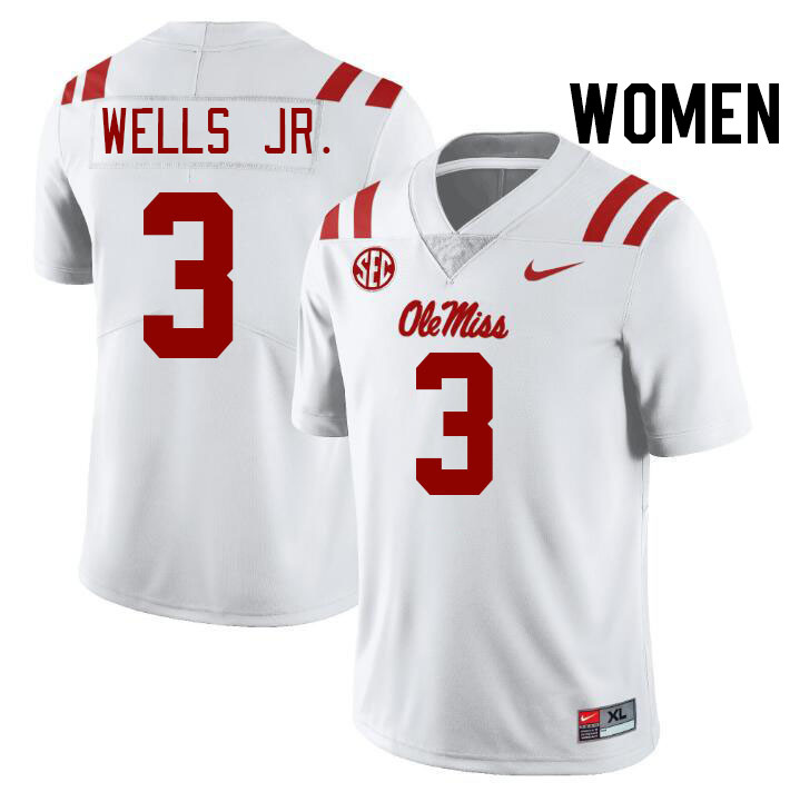 Women #3 Antwane Wells Jr. Ole Miss Rebels College Football Jerseys Stitched-White